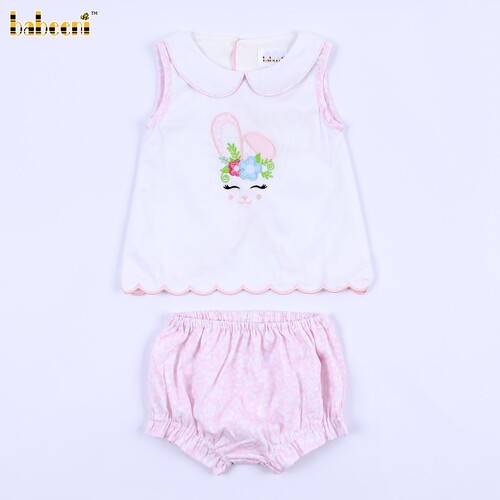 Cute Bunny Flower Appliqued 2 pieces set for Girl - BB3133A